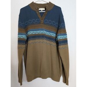 Territory Ahead Sweatshirt Mens M Green Blue Long Sleeve Henley 3D Knit Outdoors